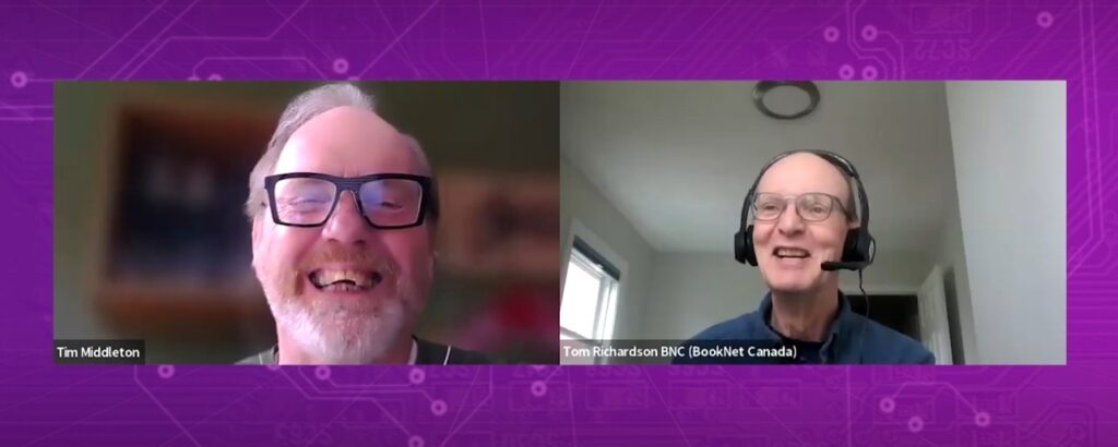 Screen capture of a presentation featuring a conversation between BookNet staff members: Tim Middleton and Tom Richardson